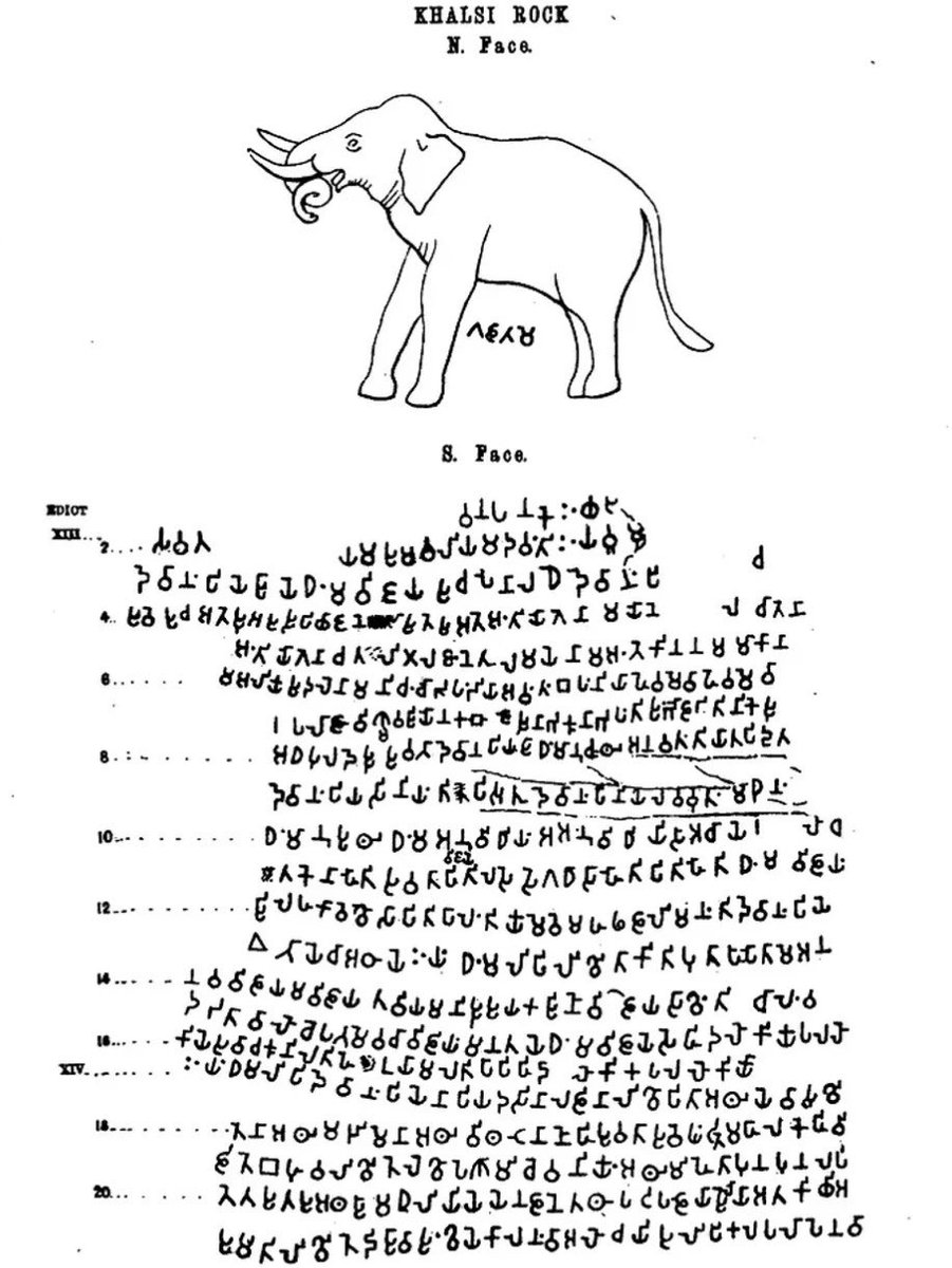 Agnimitram_'s tweet photo. Major Points of Ashoka’s Major Rock Edict XIII.( Khalsi ) 

In his 8th regnal year, Devanampiya Piyadasi conquered Kalinga. 150,000 were deported, 100,000 killed, and many more died.

Ashoka deeply regretted the suffering caused by the conquest, especially to Brahmanas, Śramaṇas, householders, families, friends and relatives.

He declared that Dhamma, self-control, impartiality and kindness toward all beings were the true form of conquest.

Devanampiya’s Dhamma-vijaya extended up to 600 yojanas, reaching the Greek king Antiochus and beyond him Ptolemy, Antigonus, Magas and Alexander, as well as southward to the Cholas, Pandyas and Tamraparni.

Within his territory, Greeks, Kambojas, Nabhakas, Bhojas, Andhras, Paladas and others followed his instruction in Dhamma.