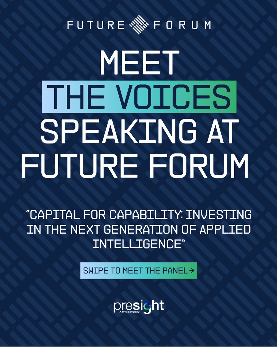 PresightAI's tweet photo. Capital can accelerate innovation, but funding alone does not create impact.
At Future Forum, leaders will explore what makes AI companies investable, and how capital, customers, infrastructure and partnerships turn potential into scaled deployment.
#Presight https://t.co/3JBTsjOUOU