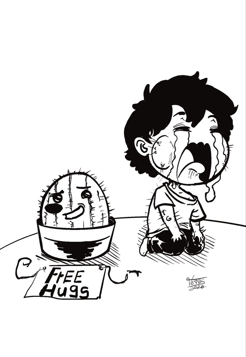 okaocomics's tweet photo. Hugs can be hurtful, when is gibing to the wrong person #inktober2026cactus #inktober2026 https://t.co/FppjTjTqmm