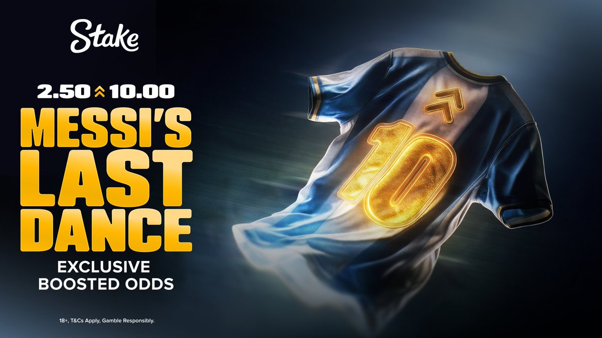 Stake's tweet photo. MESSI'S LAST DANCE
Boosted odds, just for him on Stake 🐐 https://t.co/Rb5VKXWPqx