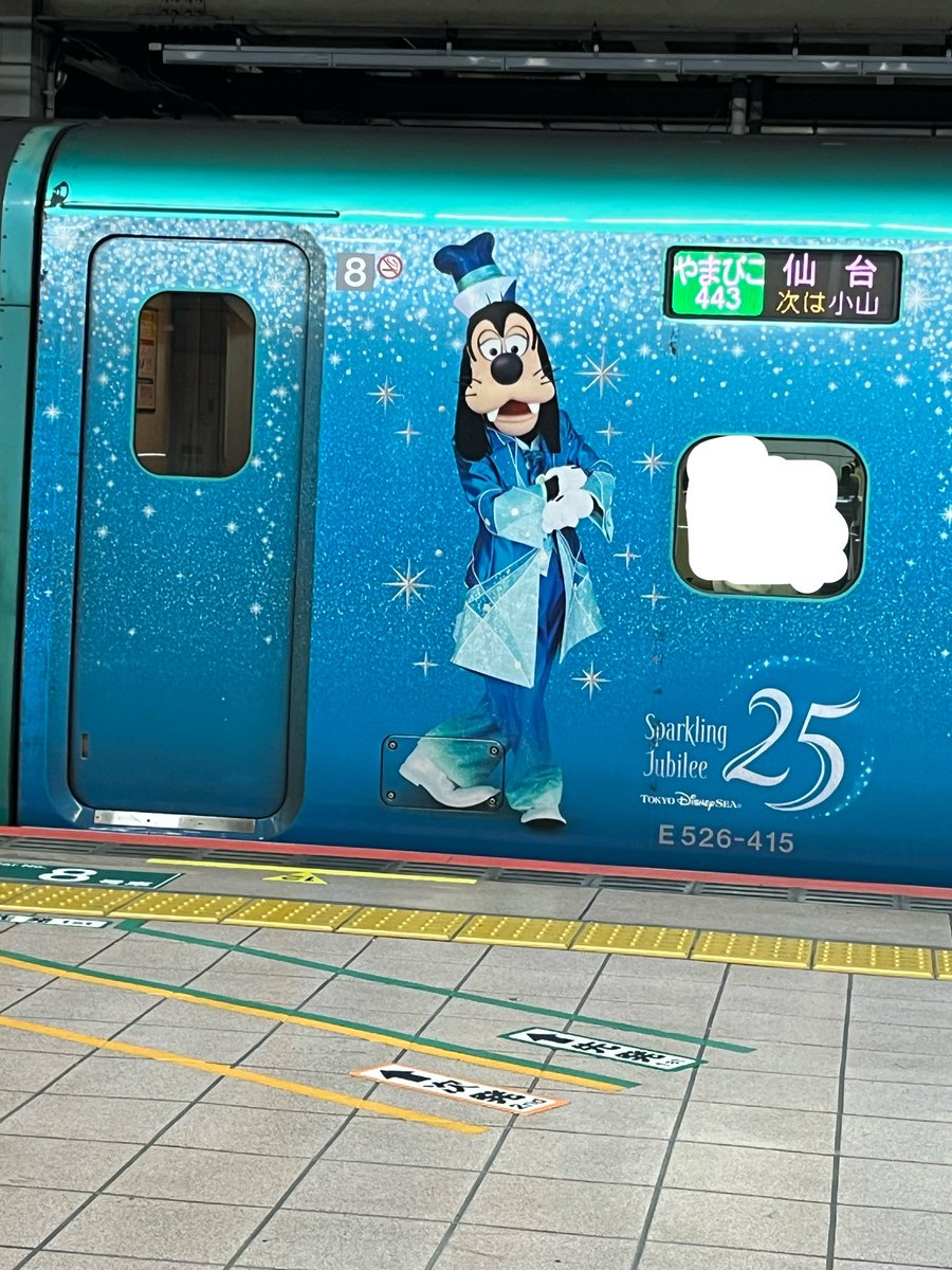 harumameth's tweet photo. グッズ待機列が一旦グッズ締めるから入場整理列になったのでそのまま並び新宿で買ったチョコビ焼きを食らってた🦆ふわふわうまし。新幹線ホームのお向かいさんがめっかわな車体で動画撮ったろって思ってたら私が出発してから出るのだったので記念に📷✨ https://t.co/Vev2pOpABt