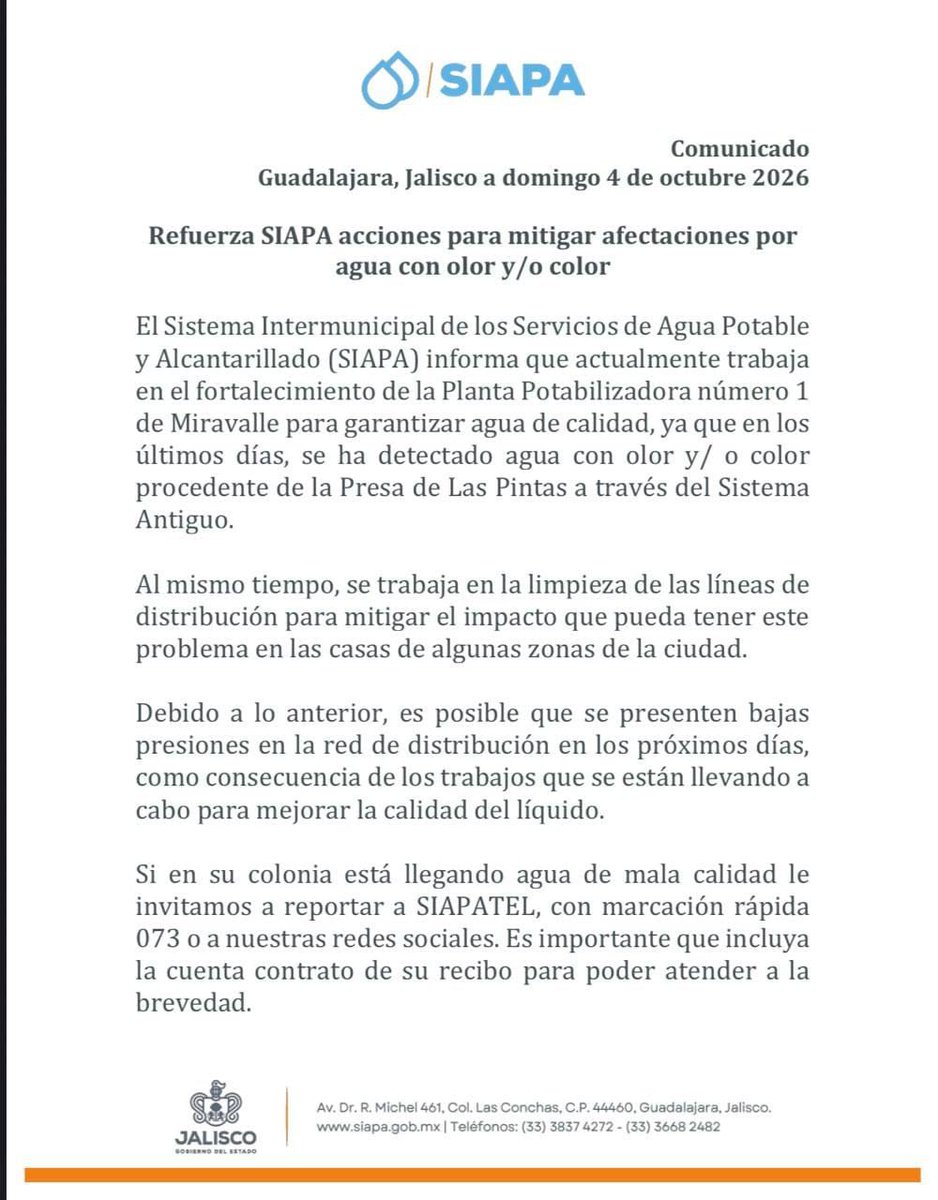 IsaackdeLoza's tweet photo. ¿Su agua huele a kk? Sepreocupe: se la quitamos.
El poderosísimo @siapagdl informa que el agua maloliente es una filtración de la Presa Las Pintas a la potabilizadora de Miravalle. La misma presa en la que, según @PabloLemusN, ya se realizaban actividades recreativas.
Plop! https://t.co/9S1eyMr9V5