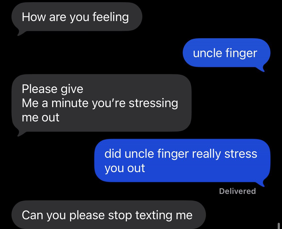 ikigusarei's tweet photo. uncle finger was too much for bro https://t.co/1btnaHYWoB