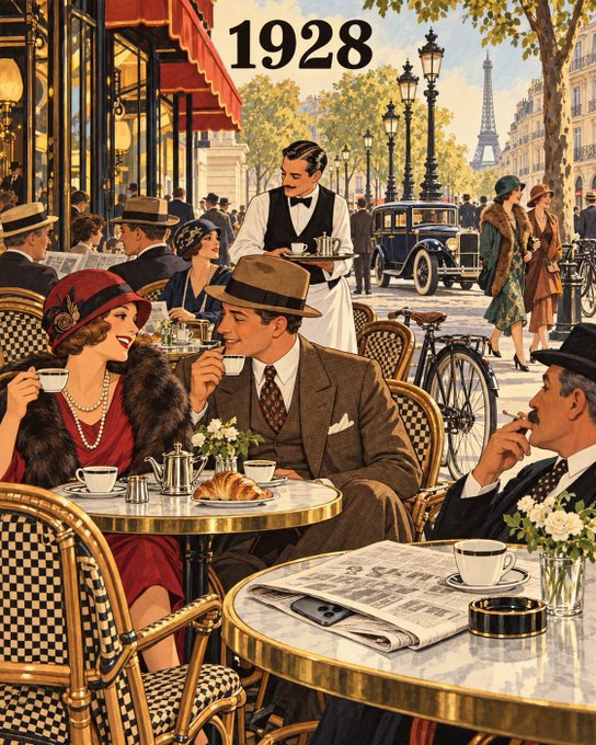 Susan11468's tweet photo. Paris, 1928… but something here doesn’t belong.    

What did you notice first? https://t.co/SgajNqoUQq