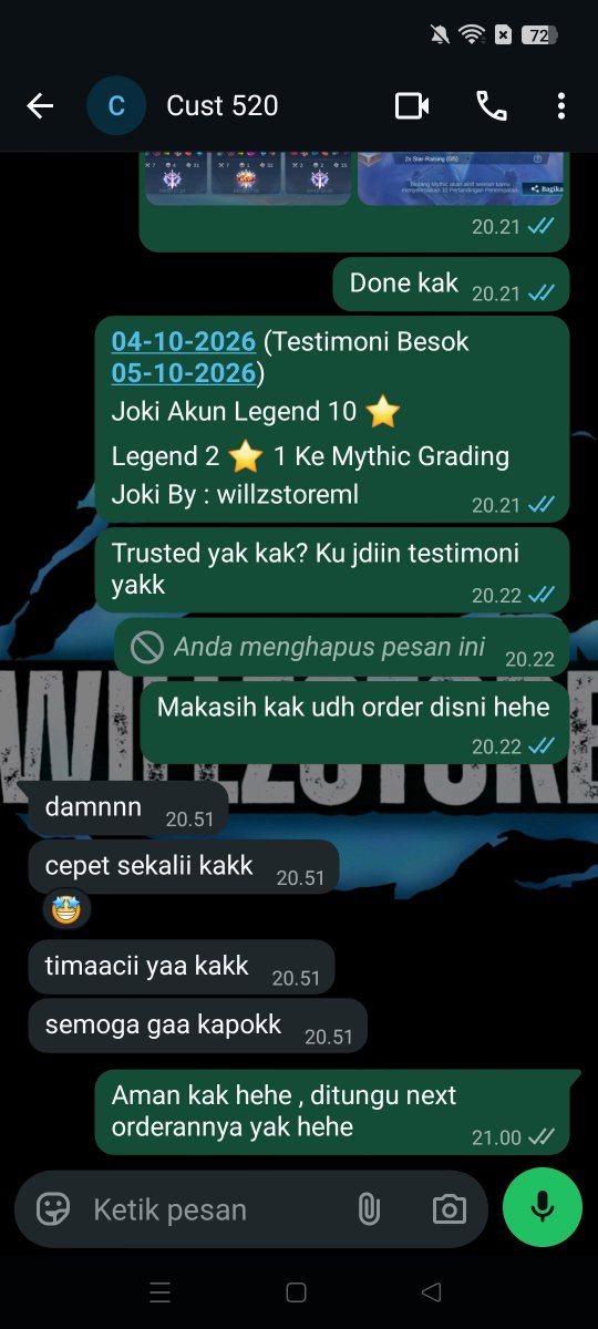 willzstoreml's tweet photo. 05-10-2026 
Testimoni Joki Akun Legend 10 ⭐ 
Legend 2 ⭐ 1 Ke Mythic Grading

Yang mau Joki ML / Joki Akun Bisa Langsung WA ya :
Epic 4K / ⭐
Legend 5K / ⭐
Mythic 7K / ⭐ https://t.co/evuqC0bL51