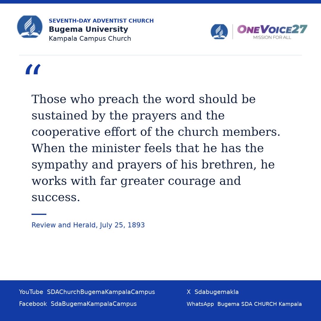 SDABugemaKla's tweet photo. A gospel minister can only work with courage and success when the church members build an unshakeable shield of prayer around them.
Lift your leader's hands and stand together today.
🔗 Read the full Covenant Word: https://t.co/X8DU2jLH4q
#ReviewAndHerald #CooperativeFaith https://t.co/X7vHJqWNqP