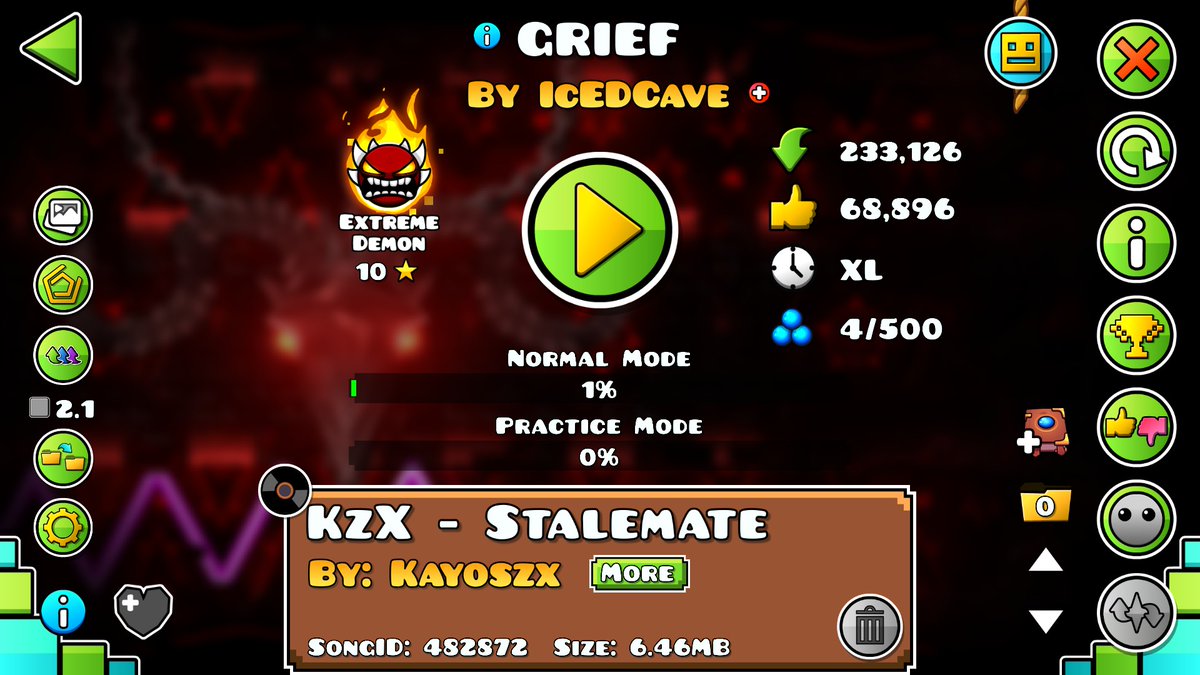 TopoKeki's tweet photo. GRIEF realmente merece ser top 1, es el rostro de Geometry Dash mainstream en cuanto a dificultad: nivel rojo, super dificil, con años e historia detrás... solo digo👏🏻 https://t.co/bR8iOrULYW