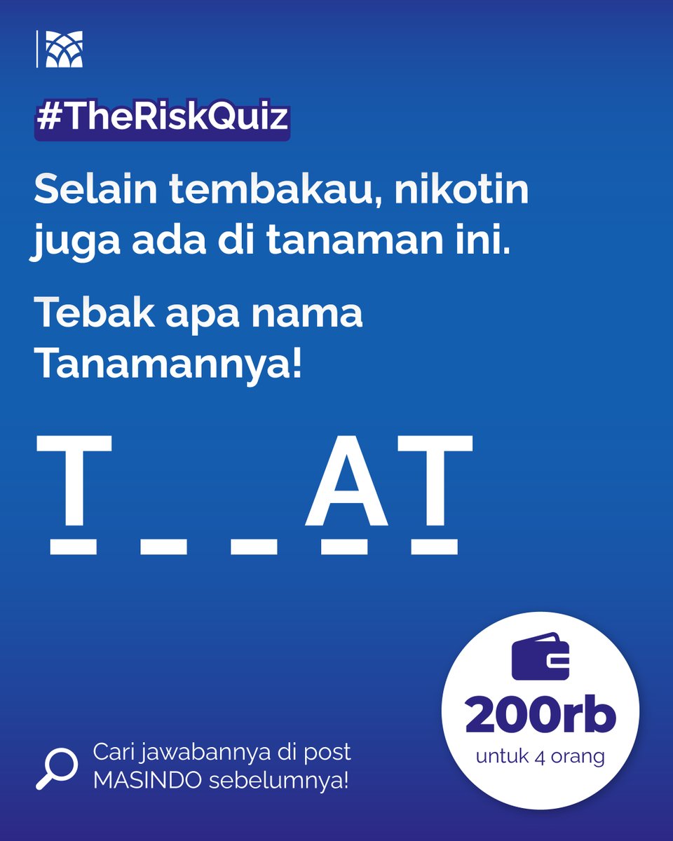 Masindo_Org's tweet photo. Udah tahu kan kalau nikotin nggak cuma ada di tembakau? Kalau udah tahu, tulis jawaban yang benar di kolom komentar dan raih kesempatan memenangkan saldo e-wallet senilai Rp200.000 untuk 4 orang pemenang.

#Giveaway #Kuis #kuisberhadiah #giveawayindonesia #giveawayalert #GAsaldo #quiztime
