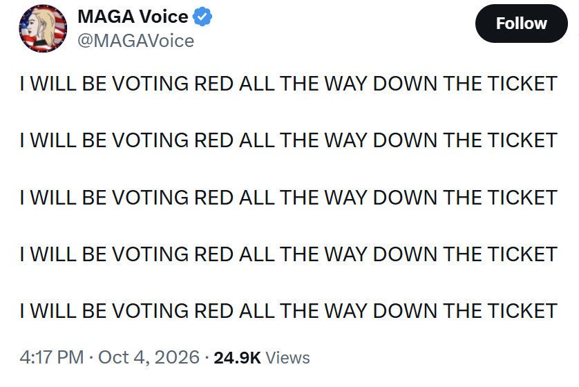 herotimeszero's tweet photo. This November you have a choice...

VOTE RED.

or

VOTE RED, WHITE, AND BLUE.

You can't do both. https://t.co/4LiLOOfctw