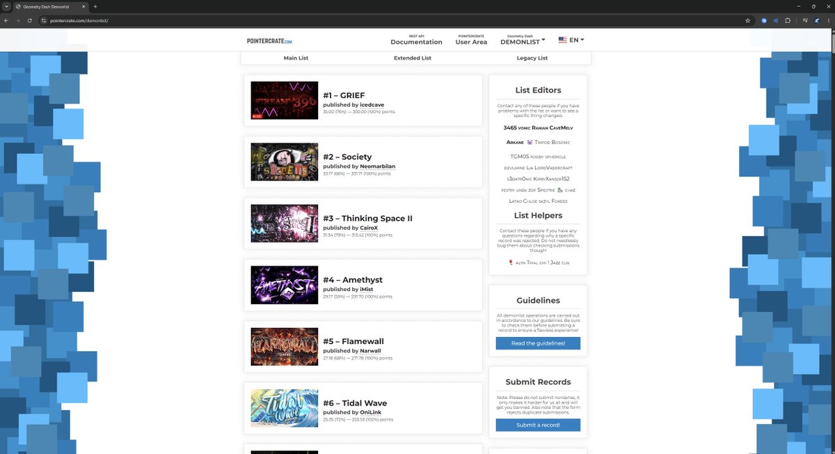 Platt3n's tweet photo. SELLING GRIEF AT #1 WITH THE STREAM AS THE VERIFICATION VIDEO ON THE POINTERCRATE DEMON LIST SCREENSHOT (EXCLUSIVE) https://t.co/qTlgrPVTCC