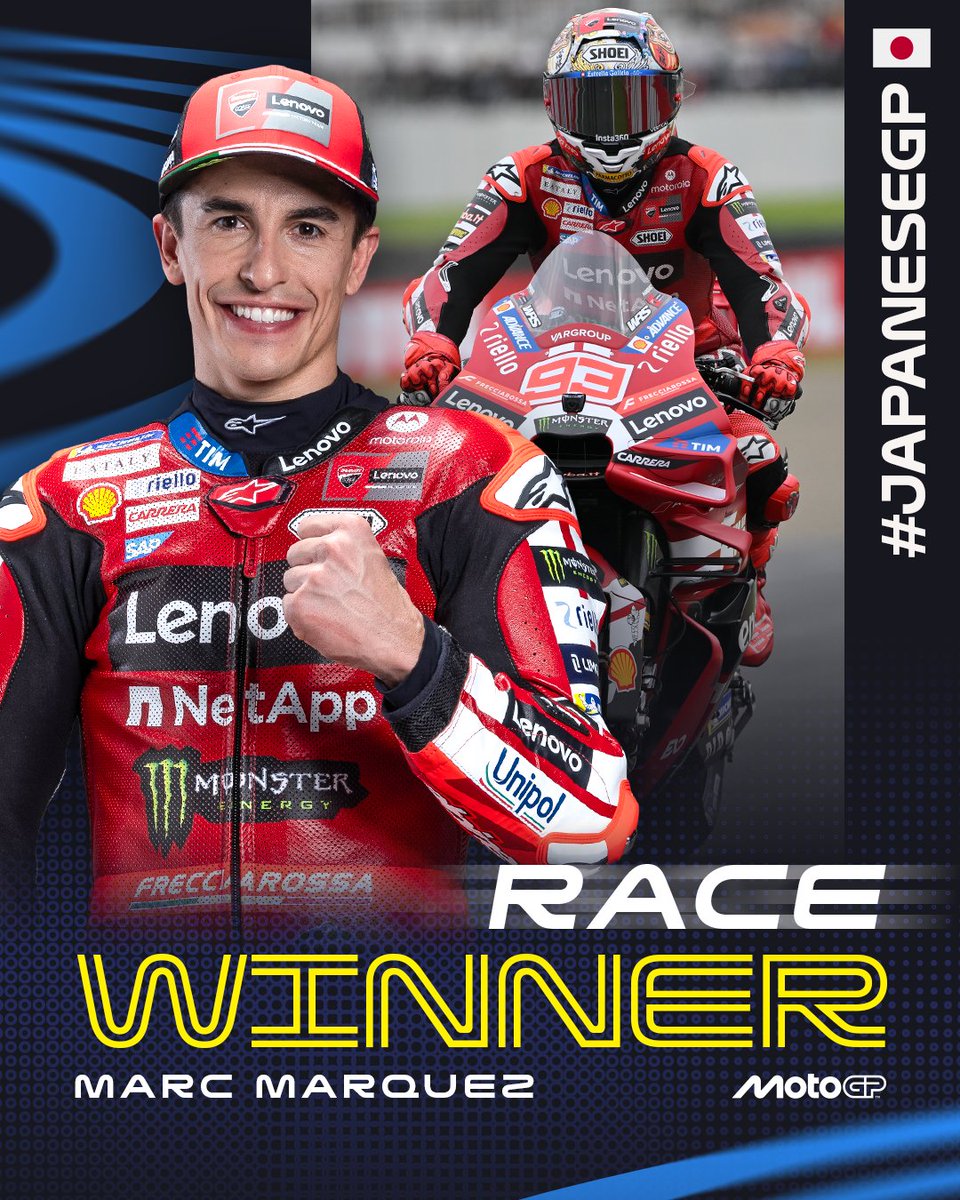 ausmotogp's tweet photo. The Master of Motegi! 👑

A clean sweep for Marc Márquez at the #JapaneseGP, taking victory in both the Saturday Sprint and Sunday’s Grand Prix as he continues his Championship fight 🏆

#MotoGP https://t.co/lo0CHCmyu9