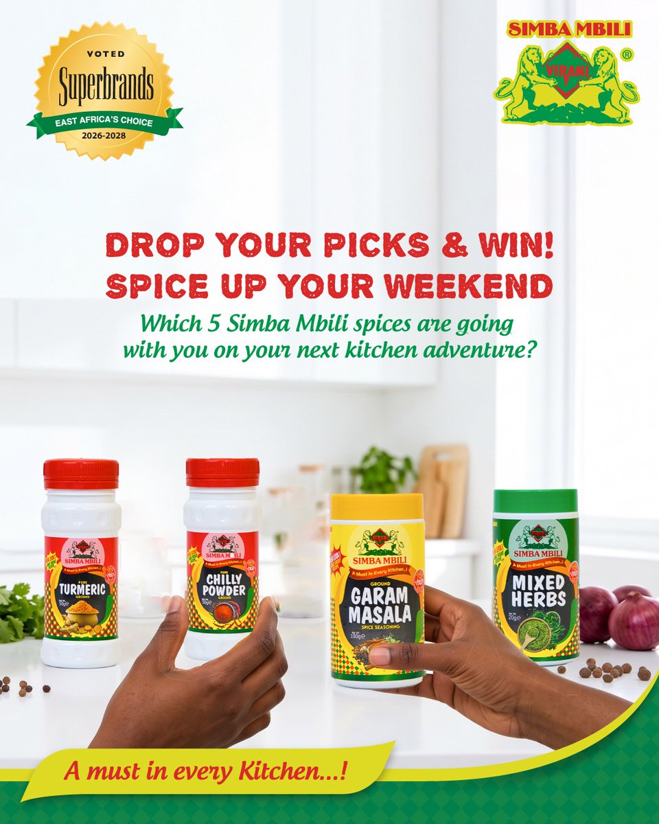simbambilispice's tweet photo. Imagine you’re heading into your ultimate kitchen adventure… but there’s one rule: you can only carry 5 Simba Mbili spices.
Which five are making the cut?
#SimbaMbili #SpiceUp #Giveaway #SpiceChallenge #FoodieTalk https://t.co/DOoUiFHTid