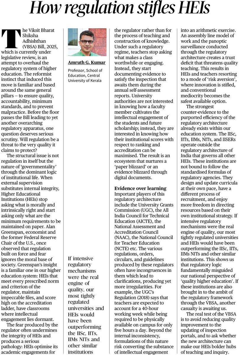 D_U_Teachers's tweet photo. Amruth G. Kumar (Central University of Kerala)
#VBSA #NAAC #NCTE #UGC #AICTE #HEIs #IISc #IIT #NIT
The Hindu, 05/10/2026 https://t.co/6shY1QX5FQ