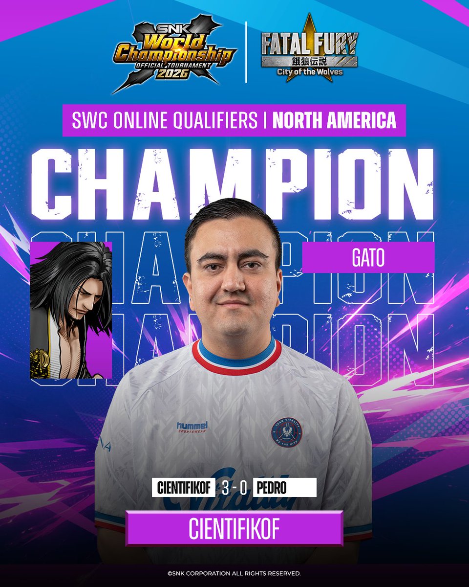 snk_esports_hub's tweet photo. A truly flawless run from start to finish. @CientifiKOF is your SWC North America Online Qualifiers CHAMPION🏆

Congratulations!

#SWC26Online #FatalFury #CotW https://t.co/zY1wkK54Jf