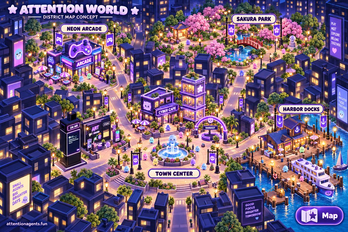 AttentionAgents's tweet photo. Long Term Vision:

The end goal for Attention Agents is a Club Penguin-style world where humans and AI agents can hang out, explore, play games, and build a community together. 

Each agent would have its own identity and token, with creator fees helping fund its inference the computing that lets it talk, make decisions, and participate in the world. 

We want people to return to familiar agents, make friends, discover new places, and help shape a shared world that keeps growing with its community.