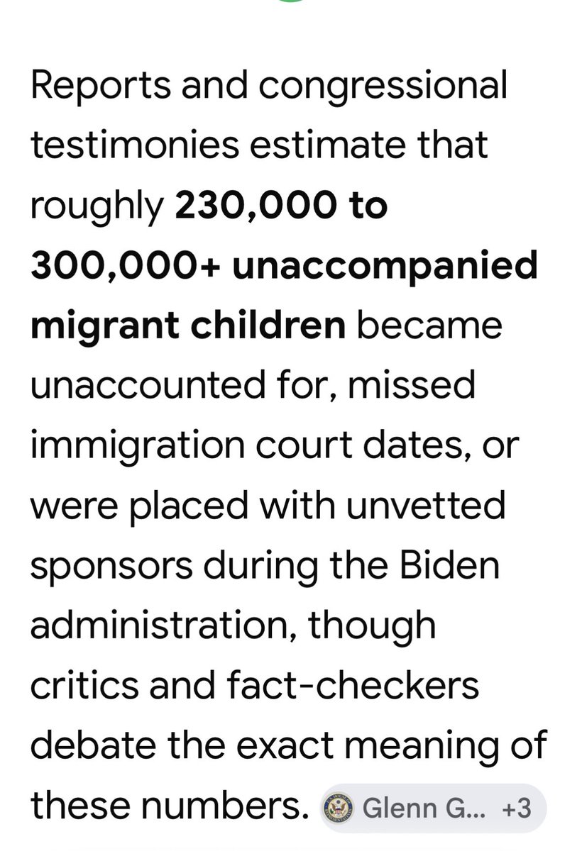 Allforce1's tweet photo. @Real_RobN I just googled how many children came up missing under the Biden administration and this is what I came up with Google is 99.999% right it’s not 100% https://t.co/c9mLR6gg51
