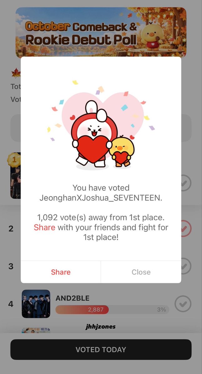 jhhjzones's tweet photo. hello carats! please kindly qrt this if you’ve voted for jeonghan x joshua on choeaedol today! 

let’s bring jxj back to #1! 🤍 https://t.co/RfMRDkOkjs