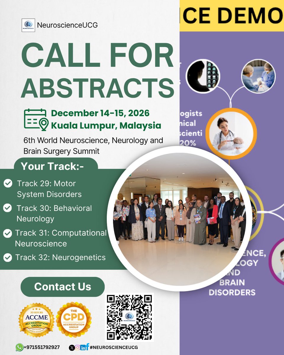 m_resma28240's tweet photo. 6th World Neuroscience, Neurology and Brain Surgery Summit.
December 14β15, 2026
Kuala Lumpur, Malaysia
Abstract Submission Deadline: 15 October 2026
Submit your abstract: https://t.co/mfx0zyAOTh
#callforabstracts #neuroscience #neurology #brainsurgery #neurosurgery https://t.co/8lNePElRvs