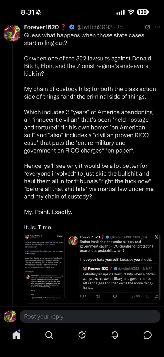 Mitchhauntsyou's tweet photo. Because, what?

You think impeachment and prosecution of Donald Bitch *especially with discovery* magically just *wouldn’t* lead to the rest being exposed and the rest of them being prosecuted?

He’s *now* at upwards of 975 legal cases against him/his regime; not including mine. https://t.co/rVtN5rzr8U