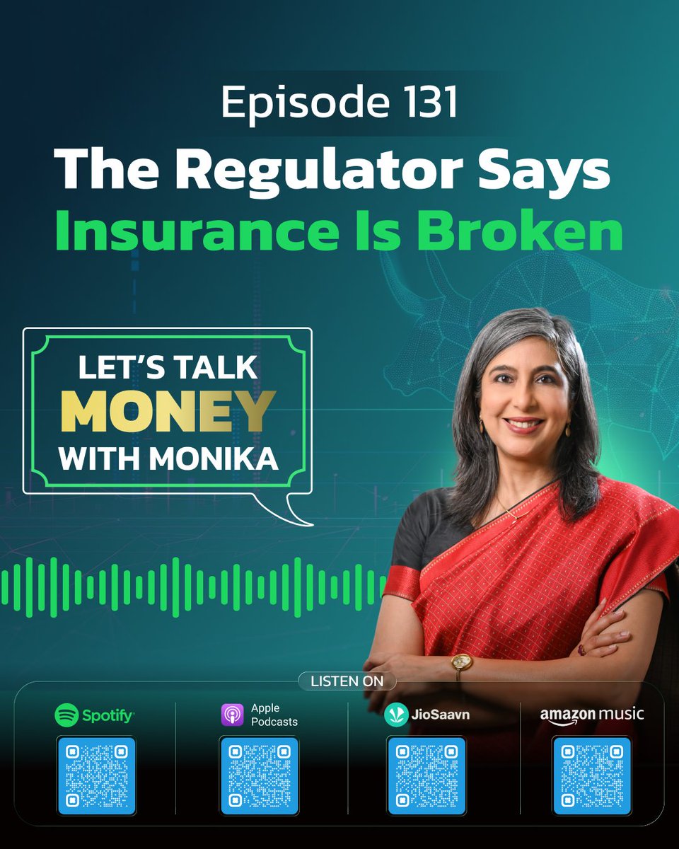 monikahalan's tweet photo. If you actually read both I and II of the consultation paper put out by IRDAI, it gives all the evidence needed by anybody to show that insurance in India is broken. There is market failure and the industry does not work in consumer interest.
Episode 131 of #LetsTalkMoneywithMonikaHalan unpacks the main argument of the paper.
Listen here:
Spotify - https://t.co/SuB38ZQsDY
Apple Podcast - https://t.co/lVZ6IV0U5F
Amazon Music - https://t.co/DKzfTpvBCh
Jiosaavan -
https://t.co/a3abR7WZ00