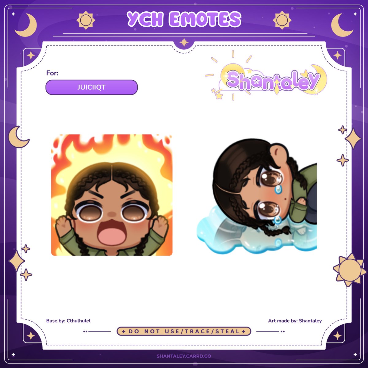 Shantaley25's tweet photo. ˚.⋆꒰১ Emotes for @juiciiqt ໒꒱⋆.˚
⭐️ Thank you for your trust! ♡

────୨ৎ────
♡ and ↻ are appreciated!
#VGenComm https://t.co/0hYT4HsTWi