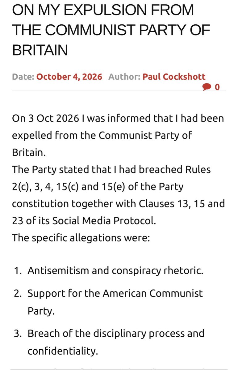 tw0fast2furious's tweet photo. 🚨🔔‼️ PAUL COCKSHOTT EXPELLED FROM THE COMMUNIST PARTY OF BRITAIN 🇬🇧 

One of the reasons behind the expulsion is supporting the American Communist Party (ACP) 🇨🇦 🇺🇸 

#AmericanCommunistParty https://t.co/LDn5fQQ05G