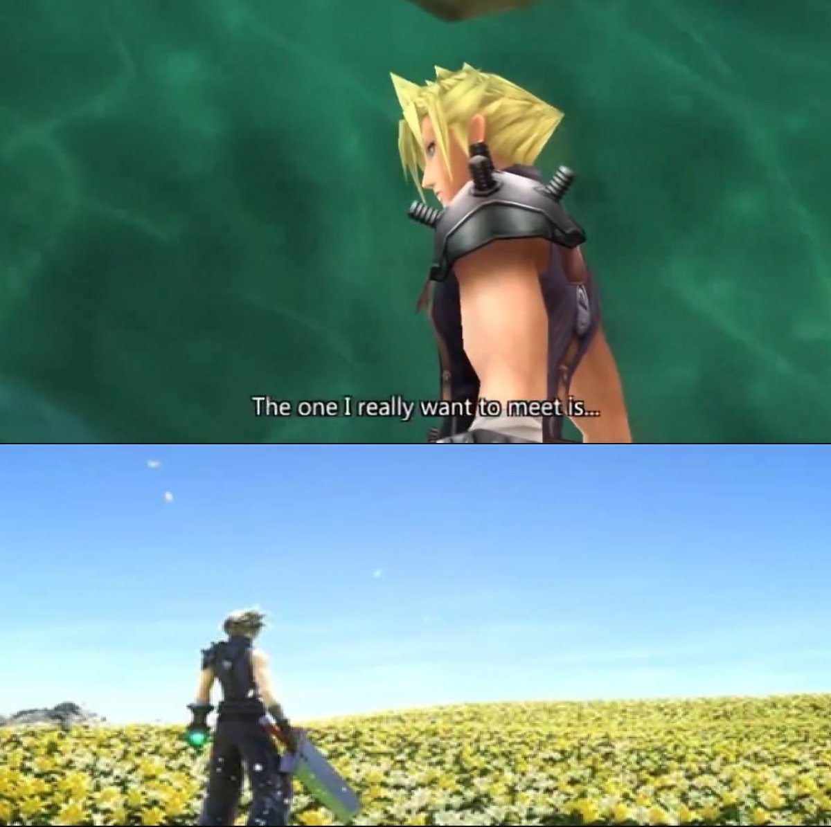 Fenrithial's tweet photo. An ANSWER that Cloud ultimately arrives at as an individual, huh? And we're told Revelation is only 1 ending with ''all the foreshadowing we planted revealed''? Everything leads to this? With Kitase hoping ''Cloud and the others FINALLY find happiness'' in FF7R? Congrats, Cloud. https://t.co/GwBbxvfWJp