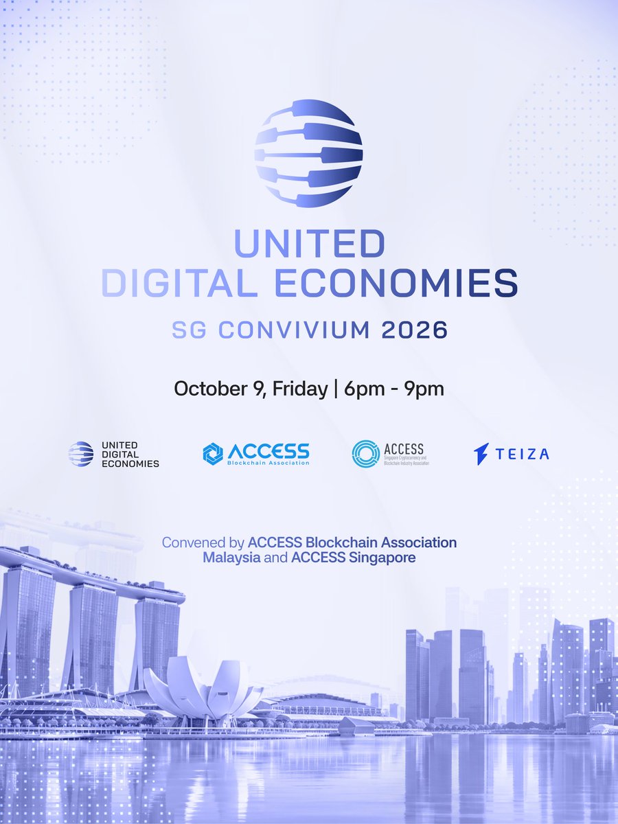 accessmalaysia's tweet photo. ACCESS Blockchain Association Malaysia and ACCESS Singapore are coming together for UDECO SG Convivium during TOKEN2049 Week.

📅 Friday, 9 October 2026
🕕 6.00pm to 9.00pm
📍 Singapore
.
Register here: https://t.co/U8YW5WNig6 https://t.co/uB2O4of28B
