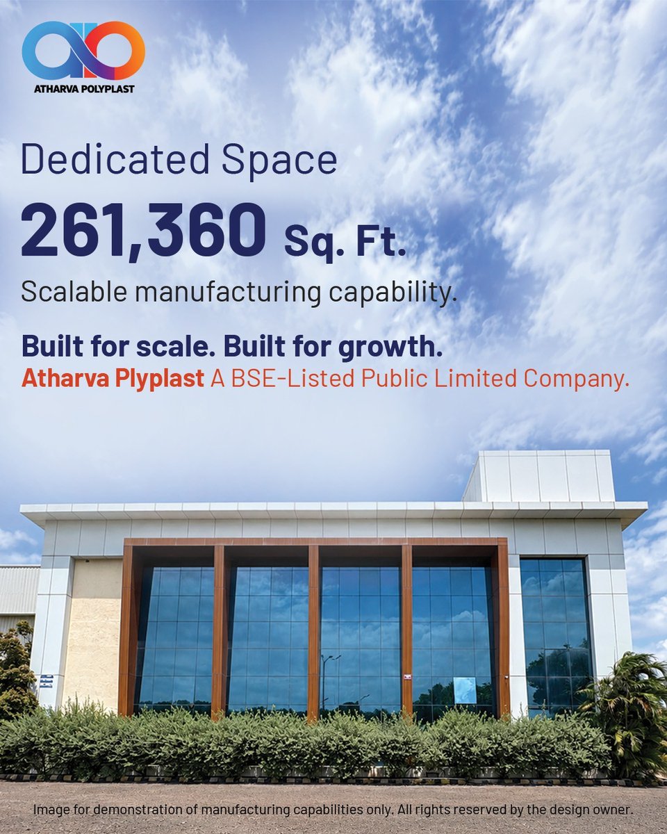 AtharvaPoly's tweet photo. Built For Scale With 261,360 Sq. Ft. of dedicated space, Atharva Polyplast is equipped to support scalable manufacturing and growing OEM requirements.
📩 info@atharvapolyplast.com
#AtharvaPolyplast #Manufacturing #ScalableManufacturing #Engineering #OEMManufacturing https://t.co/Xsd3GIjUgY