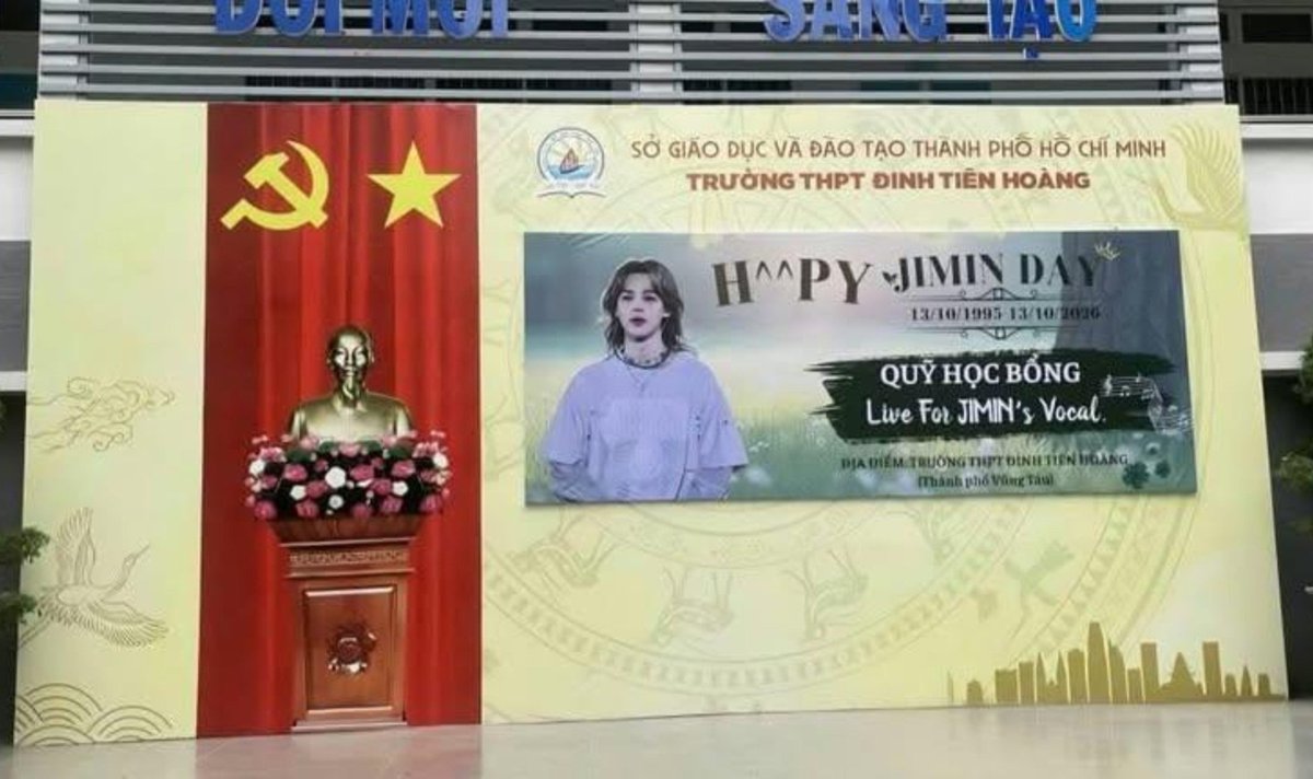 JiminGlobal's tweet photo. In honor of Jimin's birthday, his Vietnamese fanbase LFJV established the Live for Jimin's Vocal Scholarship Fund. It aims to support students in need at Dinh Tien Hoang High School in Vung Tau City. 🇻🇳

"Like idol, like fan: Jimin has always been charitable, even making many quiet donations that are only discovered much later. In response to Jimin’s kindness and sincerity, his fans are following his footsteps."

A beautiful project that can touch the lives of the beneficiary students and their families.