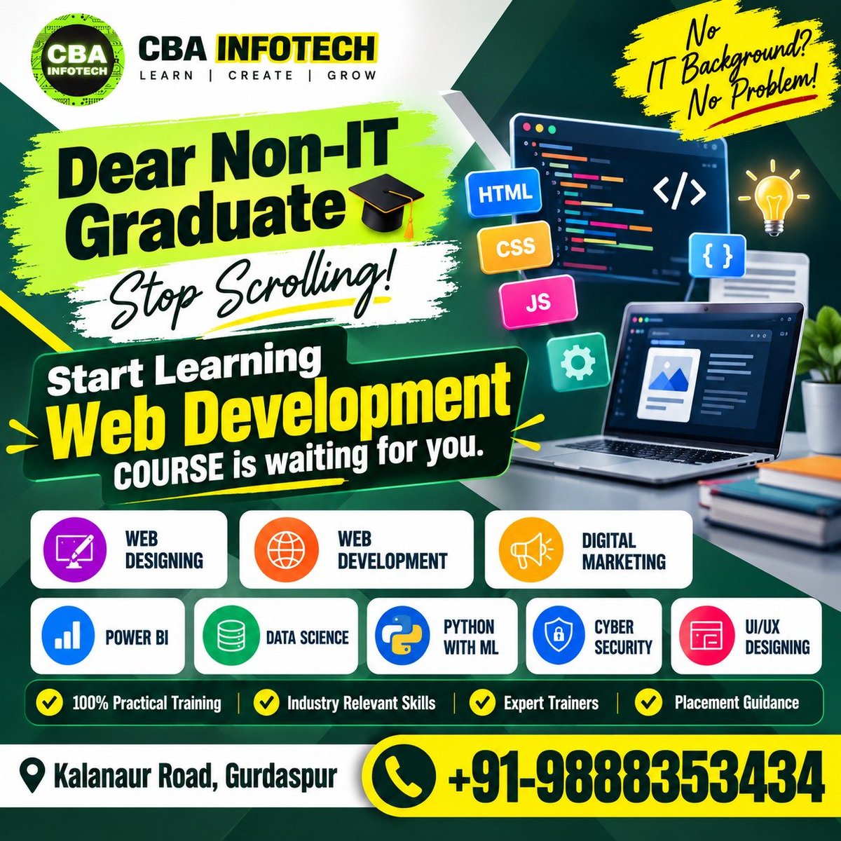 CbaInfotech's tweet photo. 🚀 **Dear Non-IT Graduates, Your Tech Career Starts Here!** 💻

No IT background? **No problem!** 🎯  
Turn your interest into real-world skills with **CBA Infotech’s Web Development &amp; IT Training Programs.** https://t.co/SgDe7dhdmg