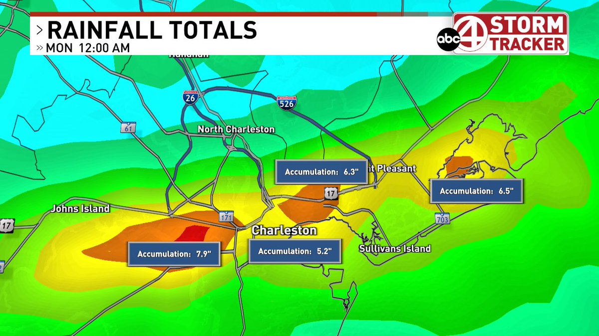SeaverWX's tweet photo. The Flash Flood Warning remains in effect until 1AM, but the heavy rain will be coming to an end across Charleston County over the next couple of hours.

We will see spotty showers overnight and through the day tomorrow, but the threat for any flooding is coming to an end. https://t.co/3gIwHmsBkM