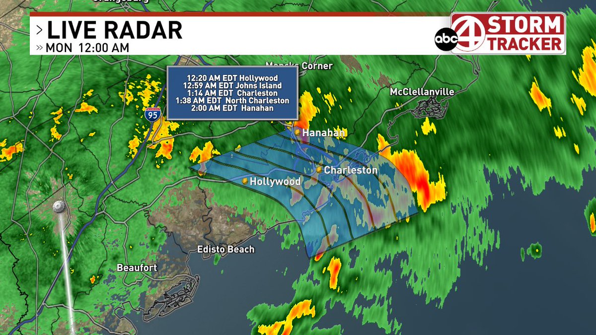 SeaverWX's tweet photo. The Flash Flood Warning remains in effect until 1AM, but the heavy rain will be coming to an end across Charleston County over the next couple of hours.

We will see spotty showers overnight and through the day tomorrow, but the threat for any flooding is coming to an end. https://t.co/3gIwHmsBkM