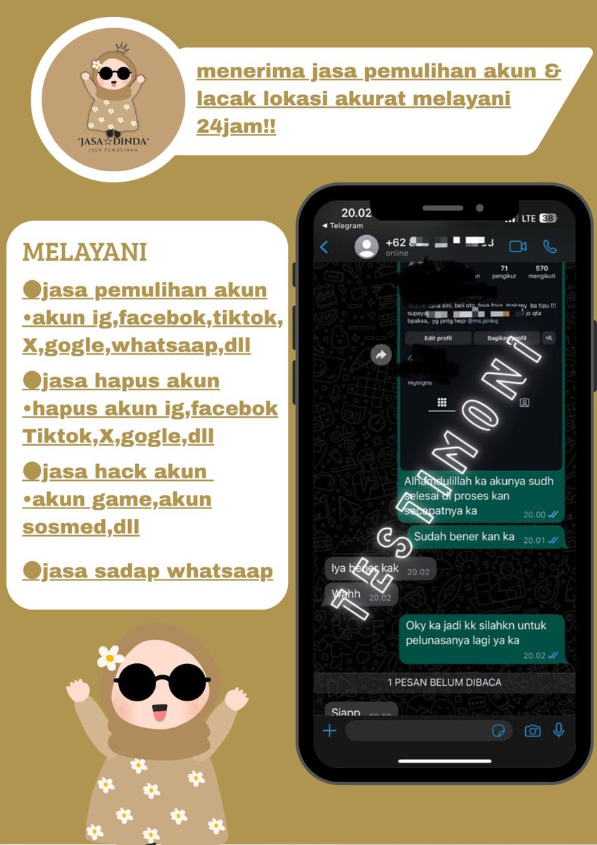 qmhxx's tweet photo. selamat siang🐱 jasa pulihkan dan balikin akun sosmed.

Jasa Pemulihan akun instagram, tiktok, Facebook, X, email, goggle, line

Hapus akun Tiktok, email, X, Facebook, Instagram, Youtube, Telegram.

Serta : Sadap Akun, Hack akun, Lacak lokasi

Konsultasi Klik WhatsApp Di Bio🐱 https://t.co/2EusGDZlY8