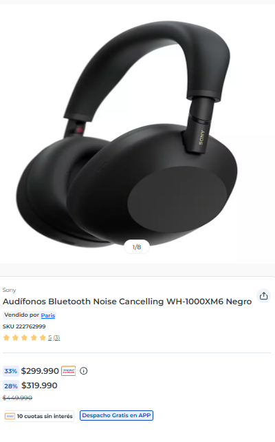 MichiOfertasCL's tweet photo. CYBER: Audífonos Bluetooth Noise Cancelling WH-1000XM6 Negro por $319.990 en Ripley, Paris y Lider.

Link directo a cada una de ellas:

Paris: https://t.co/Qs9Hlktw2W

Ripley: https://t.co/XDukD21WRe

Lider: https://t.co/kn3zLY5omb

#oferta #cyberday #audifonos #oferta https://t.co/95m3LJhJoO