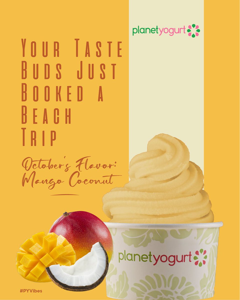PlanetYogurt's tweet photo. Mango Coconut Froyo is serving full tropical getaway without the plane ticket. Creamy, fruity and made for repeat spoonful's. One cup and mentally, you’re already somewhere sunny.
#PYVibes https://t.co/YjEh5LwiLb
