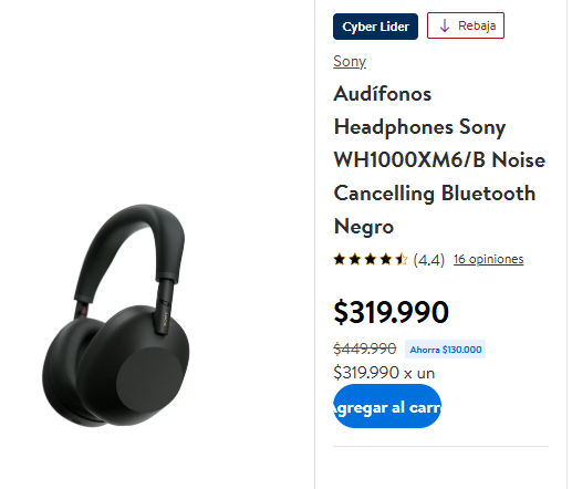 MichiOfertasCL's tweet photo. CYBER: Audífonos Bluetooth Noise Cancelling WH-1000XM6 Negro por $319.990 en Ripley, Paris y Lider.

Link directo a cada una de ellas:

Paris: https://t.co/Qs9Hlktw2W

Ripley: https://t.co/XDukD21WRe

Lider: https://t.co/kn3zLY5omb

#oferta #cyberday #audifonos #oferta https://t.co/95m3LJhJoO
