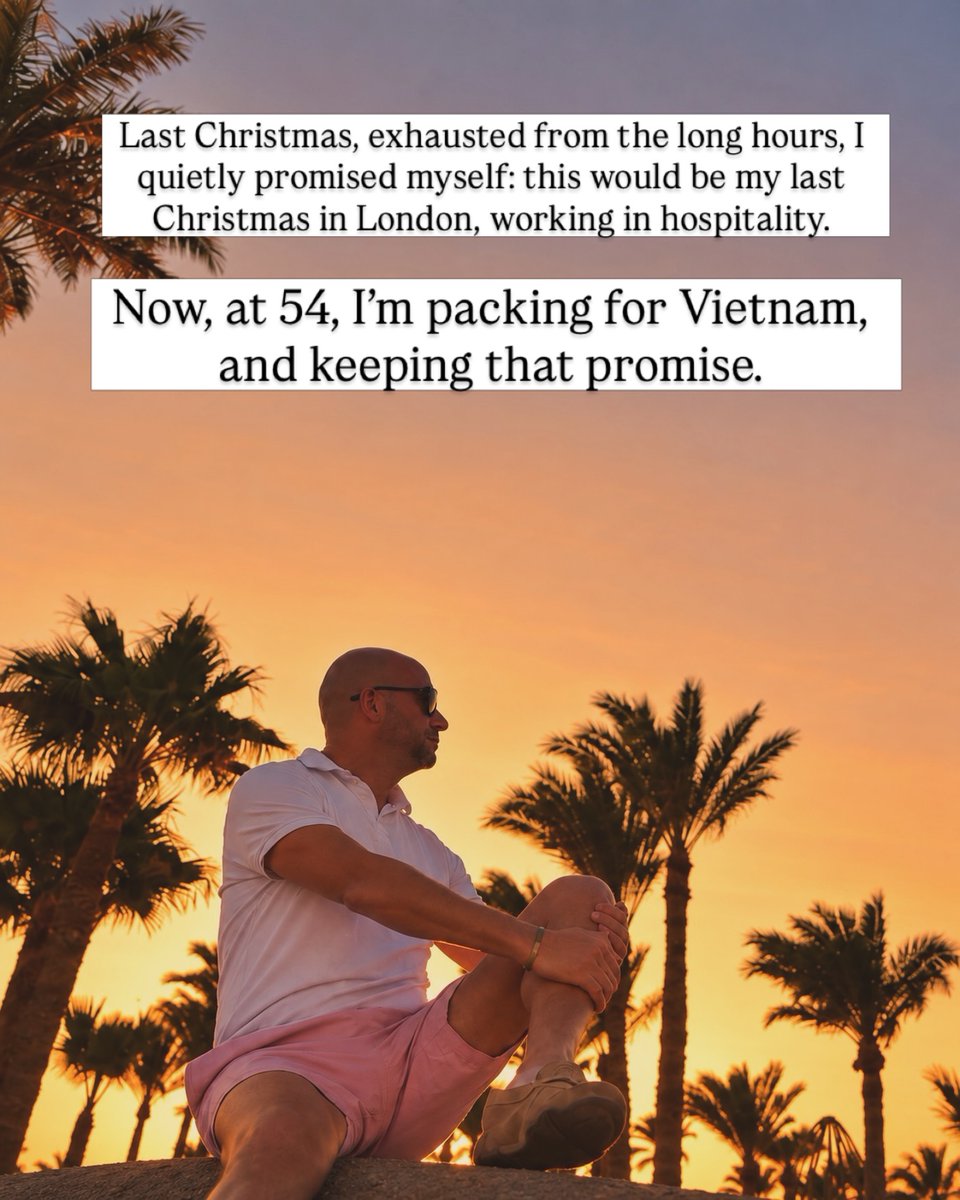 staLLL53's tweet photo. At 54, I’m leaving London and 25 years in hospitality for a new chapter in Vietnam. I’m tired, nervous and emotional, but ready to discover life beyond the routine. What promise to yourself are you ready to keep? https://t.co/5ZrbWIEKMg