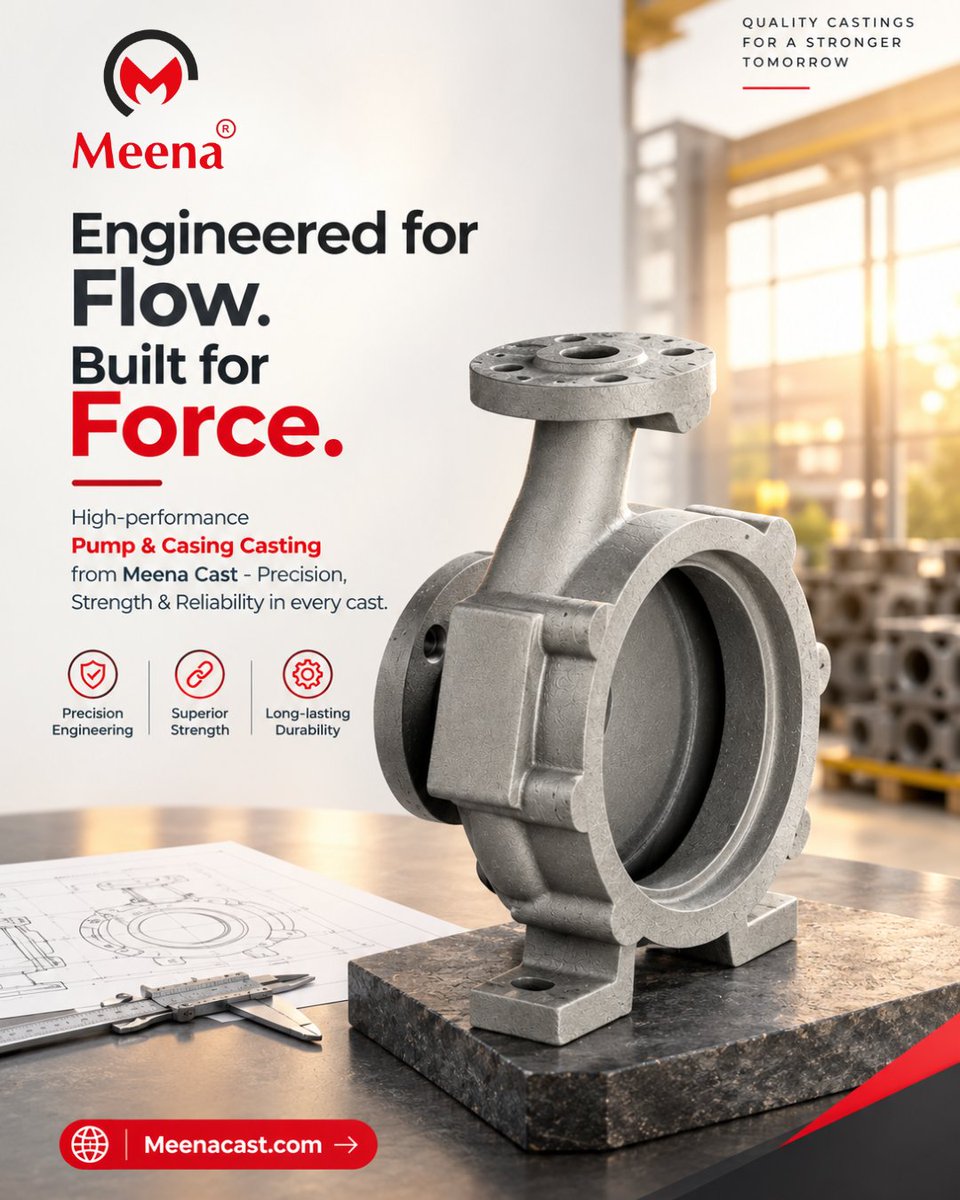 meenacast's tweet photo. Engineered for Flow. Built for Force.
High-performance Pump & Casing Casting from Meena Cast - Precision, Strength & Reliability in every cast.
· Precision Engineering
· Superior Strength
· Long-lasting Durability
https://t.co/cOd7c6Vlxb
#MeenaCast #PumpCasting #CasingCasting https://t.co/kOEpbAWFrX