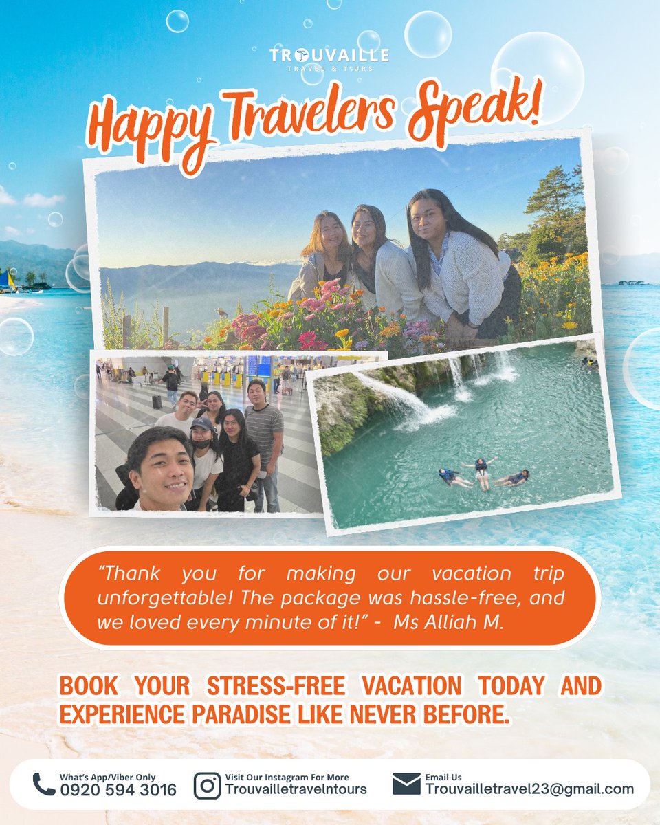 umitbeyaz's tweet photo. Nothing makes us happier than seeing our travelers smile. As Ms. Alliah shared, “The package was hassle-free, and we loved every minute of it! ”

Let Trouvaille Travel &amp; Tours handle the details while you make memories. DM us to book your https://t.co/BQlO253NQg