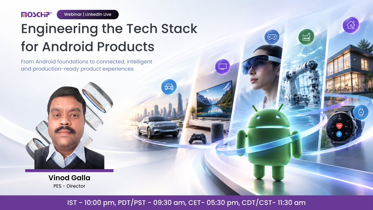 MosChipTech's tweet photo. Meet the Speaker - Meet Vinod Galla, PES - Director

Discover how Android engineering evolves from foundations to connected, intelligent, and production-ready product experiences.

Register now - https://t.co/gboNEzKSSP https://t.co/Y1SDgI52kR