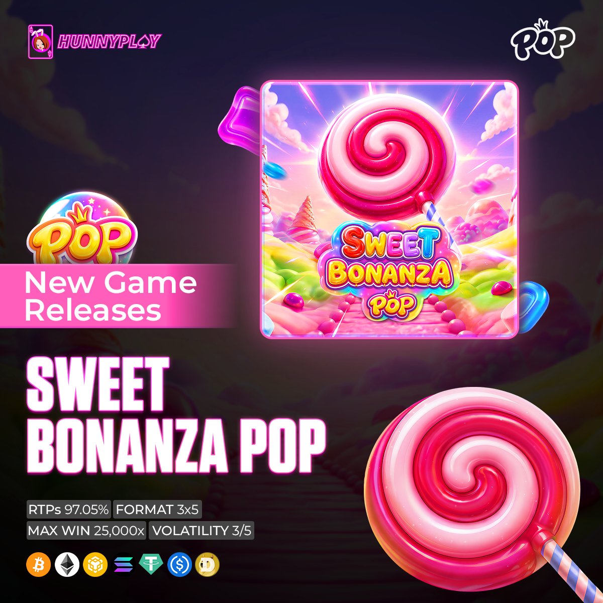 HunnyPlay_'s tweet photo. 30 Free Spins on Sweet Bonanza POP.

What are you calling first? 👀
A. Big multiplier
B. Bonus feature

💜 + 🔄 + HunnyPlay username

#HunnyPlay #NewGameRelease https://t.co/hiTjLI3jtV