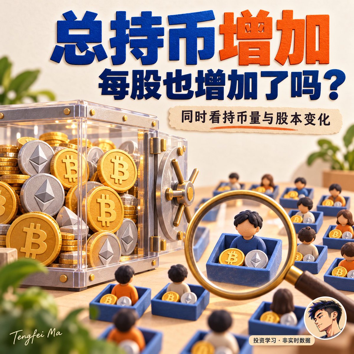 MTengfi's tweet photo. 看MSTR、BMNR这类持币公司，增持公告要和股本变化一起读。如果买币靠增发，币多了，股份也多了。值得算的是每股对应多少币，再看融资成本和债务负担。持币总量增长，不一定等于每股价值增长。 https://t.co/bg2Uys9f2f