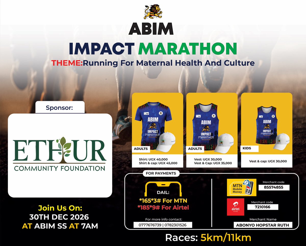 Abimmarathon's tweet photo. We’re pleased to welcome @ethurcf a community-led philanthropic and grant making foundation rooted in Abim Dis’t, as a Sponsor &amp; Partner of the Abim Impact Marathon 2026.

After supporting our inaugural edition in 2025, ECF returns to run with us for maternal health and culture https://t.co/iYXWndUqep