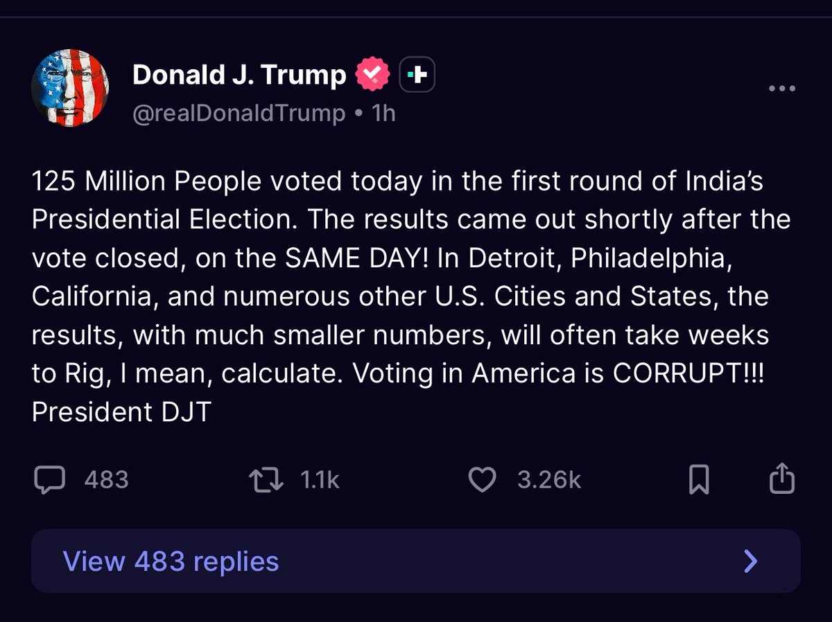 NewsLiberdade's tweet photo. 🚨URGENTE - Trump confunde Brasil com Índia e diz que 125 milhões de pessoas votaram hoje e o resultado saiu em algumas horas https://t.co/y9UmbKZTL5