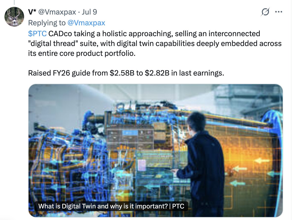 Vmaxpax's tweet photo. 🔥🔥 Boom! Bittersweet another name taken out on the cheap tho;)
WallSt post comments show people still confused
$PTC = AGENTIC COMPANY
CEO said they're TAKING MARKET SHARE FROM SIEMENS. At least someone other than me listened
#I4 #SoR #DigitalThread #DigitalTwin #AIAdopters https://t.co/Ud8aAXbhmt