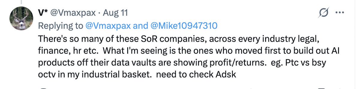 Vmaxpax's tweet photo. 🔥🔥 Boom! Bittersweet another name taken out on the cheap tho;)
WallSt post comments show people still confused
$PTC = AGENTIC COMPANY
CEO said they're TAKING MARKET SHARE FROM SIEMENS. At least someone other than me listened
#I4 #SoR #DigitalThread #DigitalTwin #AIAdopters https://t.co/Ud8aAXbhmt