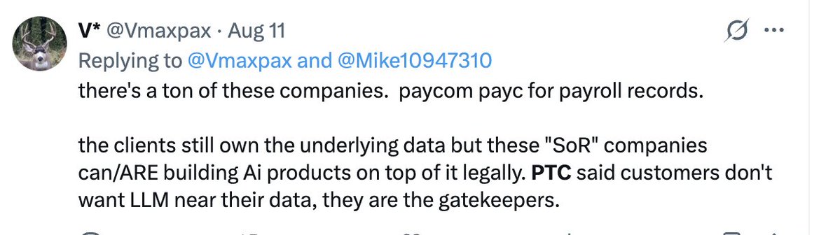 Vmaxpax's tweet photo. 🔥🔥 Boom! Bittersweet another name taken out on the cheap tho;)
WallSt post comments show people still confused
$PTC = AGENTIC COMPANY
CEO said they're TAKING MARKET SHARE FROM SIEMENS. At least someone other than me listened
#I4 #SoR #DigitalThread #DigitalTwin #AIAdopters https://t.co/Ud8aAXbhmt