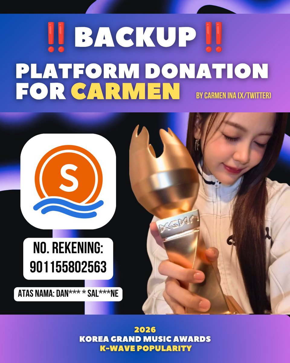 vy3ojunf's tweet photo. Yuk yang mau bantu vote Carmen bisa bantu donasi disini yaa kakak kakak https://t.co/fDZqbQjCX3