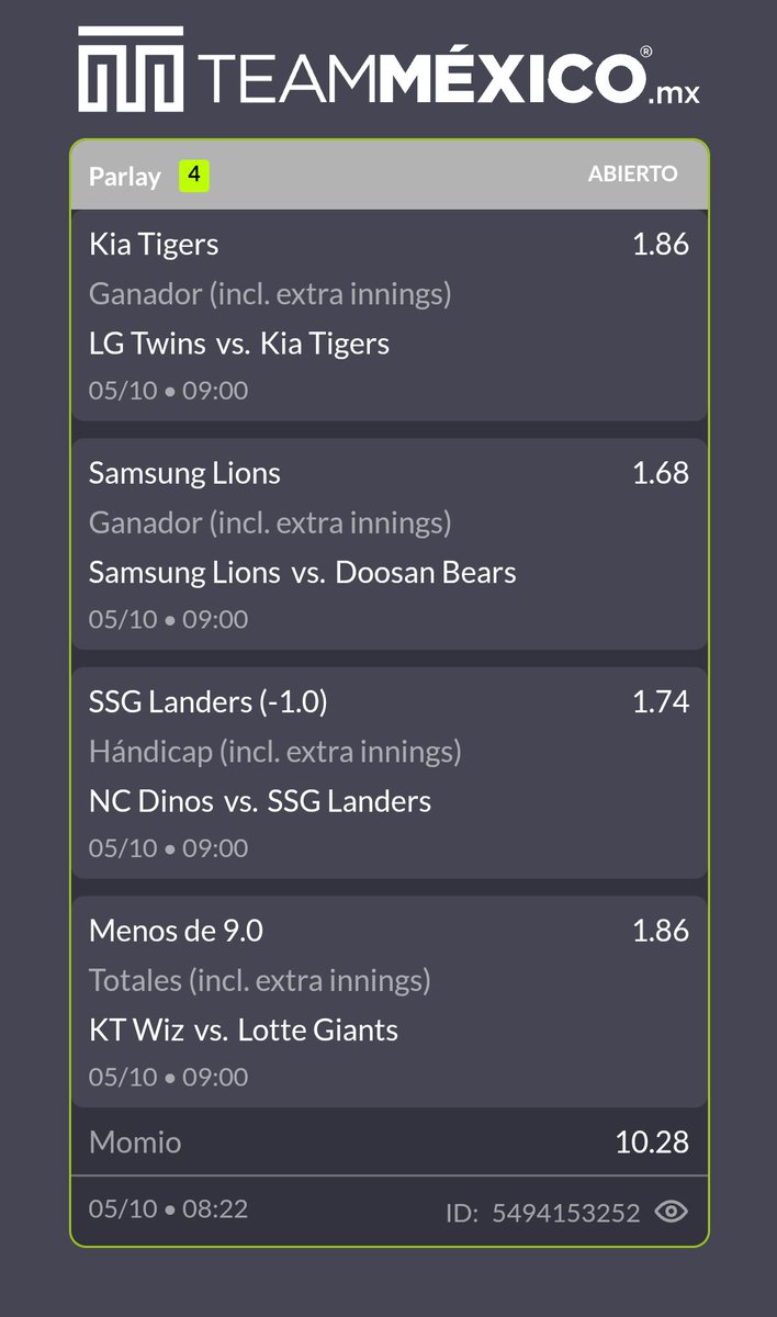 OnepicksMx's tweet photo. Les regalo este parlay kbo https://t.co/MCaqbYCk7b